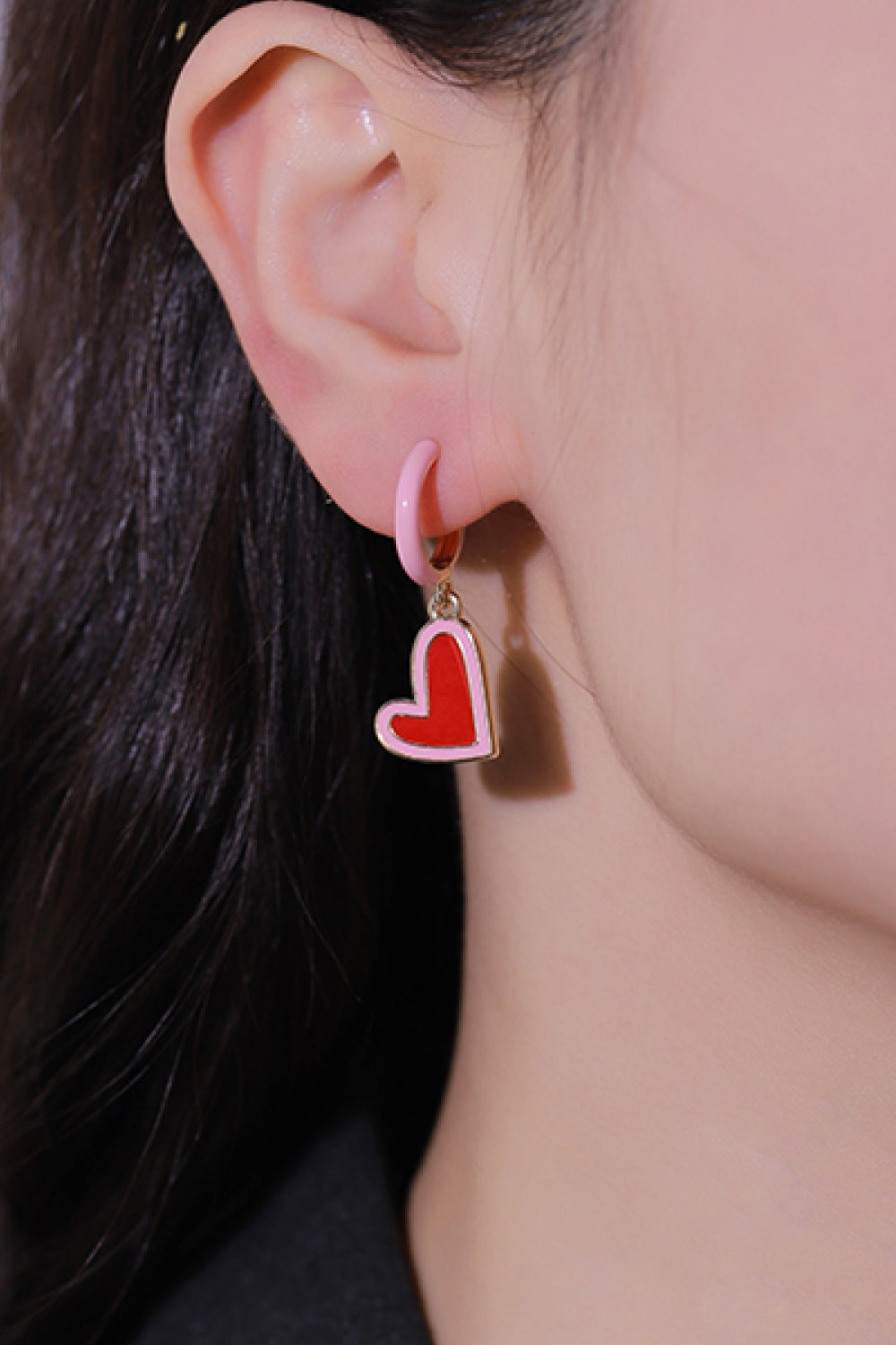 Rosy Brown Contrast Heart-Shaped Drop Earrings