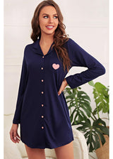Dark Slate Gray Heart Graphic Lapel Collar Night Shirt Dress